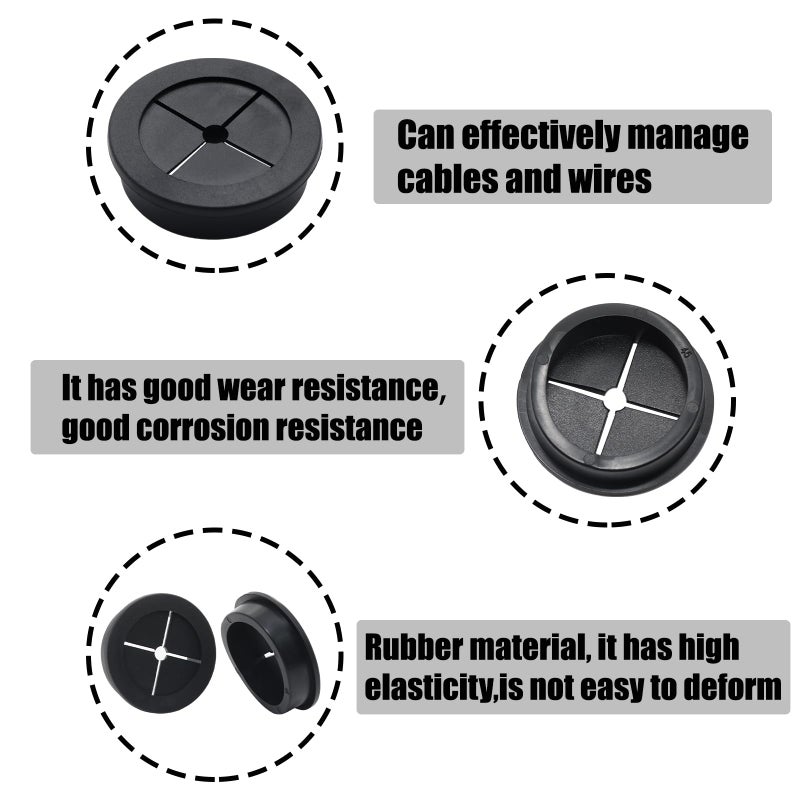 Adyoney 6 Pcs 45mm / 1-3/4 Inch Black Cable Cord Grommets, Rubber Desk Grommets for Table Computer Desk Wire Organizer TV Console and Other Furnitures Cover - Image 4